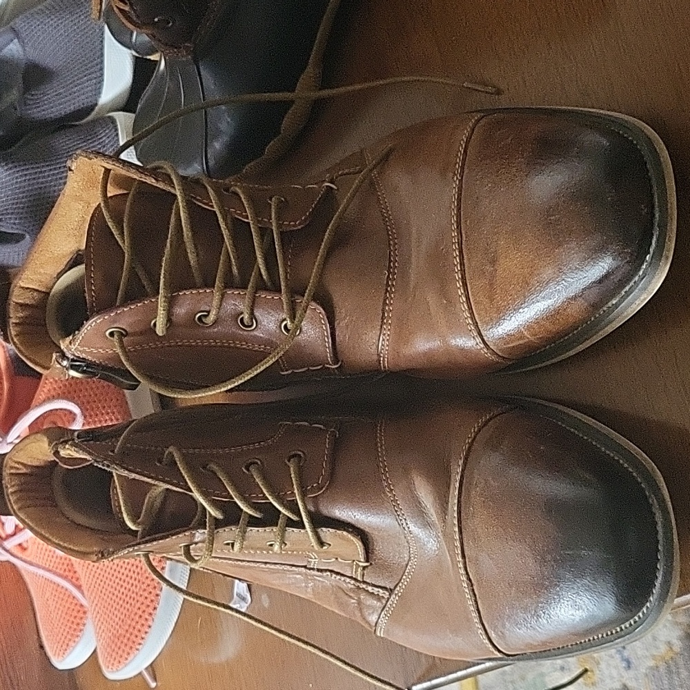 Steve Madden Jabbar mens 13 brown leather lace-up zipper ankle boot shoes